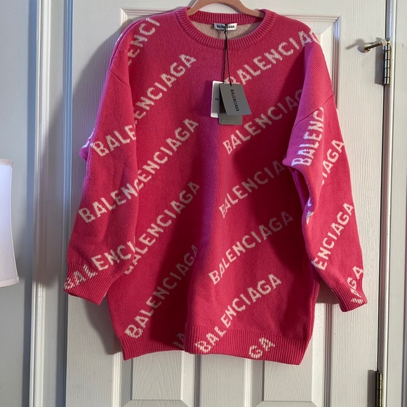 BALENCIAGA PINK WOOL SWEATER SIZE LARGE L NWT - Picture 6 of 11